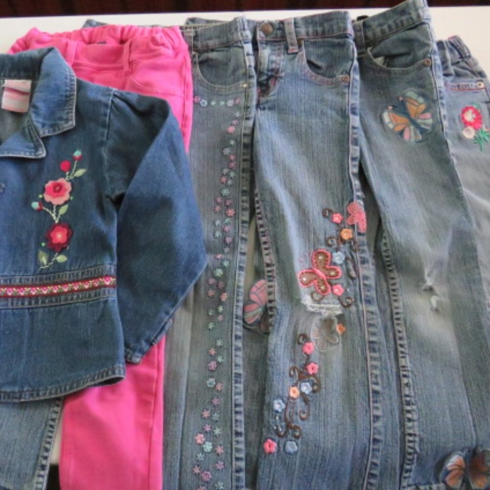 6 Pcs Lot SLIM Girls Embroidered Jeans - Size 5T